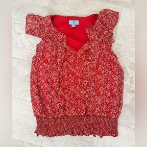 CeCe Red and White Floral Top